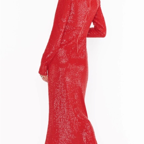 Show me your MuMu All Out Red sequin Maxi dress Long sleeve Size Medium - Picture 3 of 4